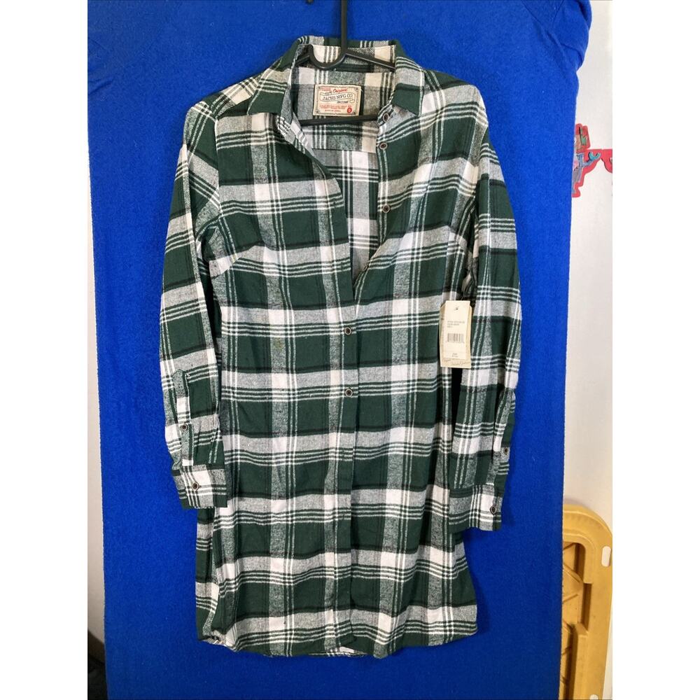 Jachs NY Girlfriend Plaid Flannel Shirt Dress Women’s Small Green White Tunic S - Picture 16 of 16